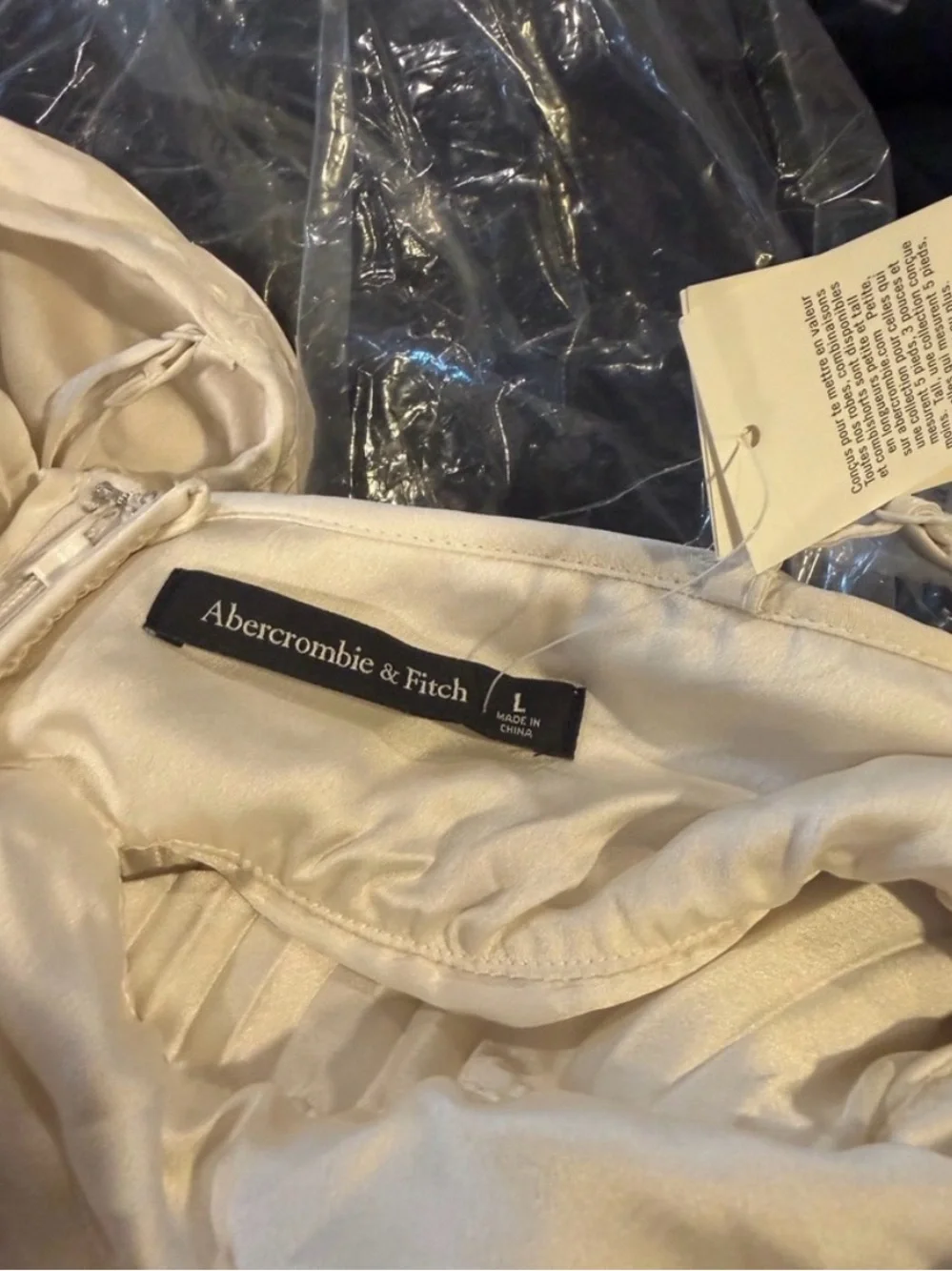 Abercrombie & Fitch Cream Pleated Midi Dress with V-Neck & Side Cutouts